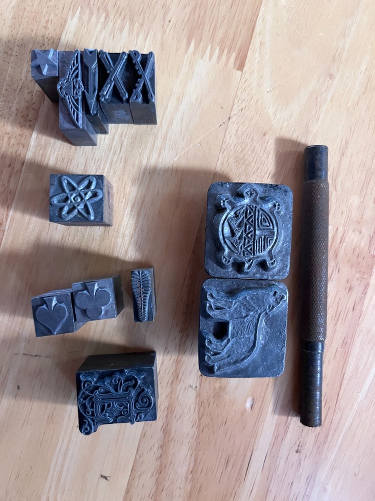 CRAFTOOL CO LEATHER STAMP LOT WOLF TURTLE ARROW MISC