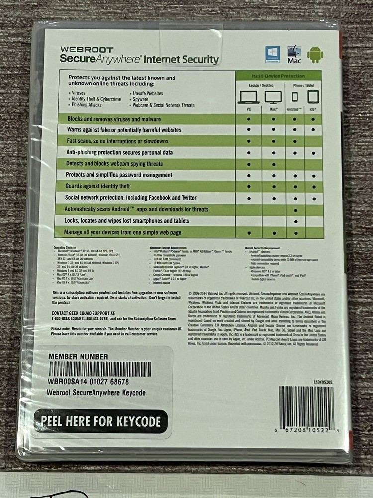 Webroot SecureAnywhere Internet Security Program Full Version for PC & Mac - New