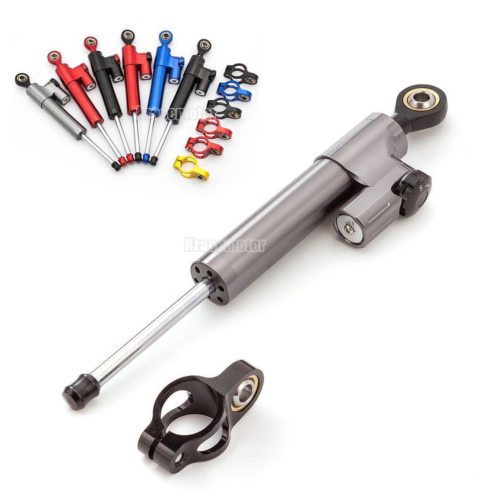 CNC Adjustable Steering Damper Stabilizer Motorbike Accessories Universal Gray