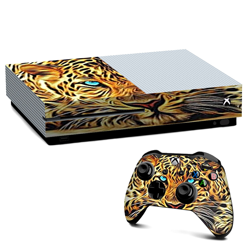 Xbox One S Console Skins Decal Wrap ONLY Leopard with Blue Eyes