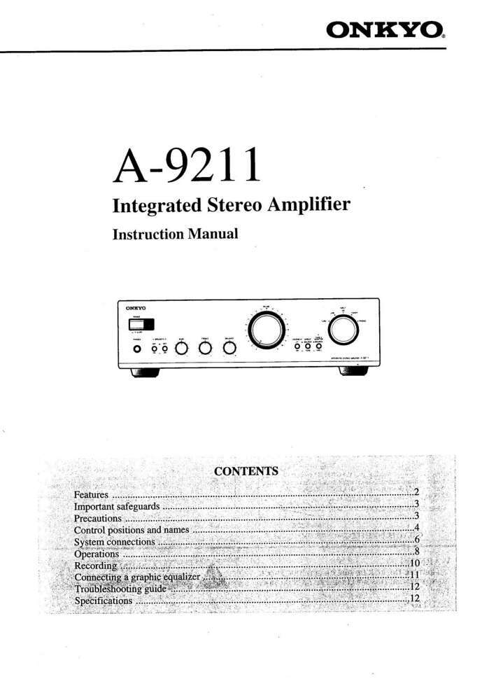 Onkyo A-9211 Amplifier Owners Manual