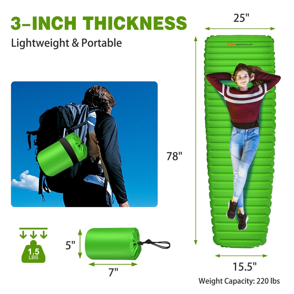 3 Inch Inflatable Camping Sleeping Pad Waterproof & Comfortable Sleeping Mat