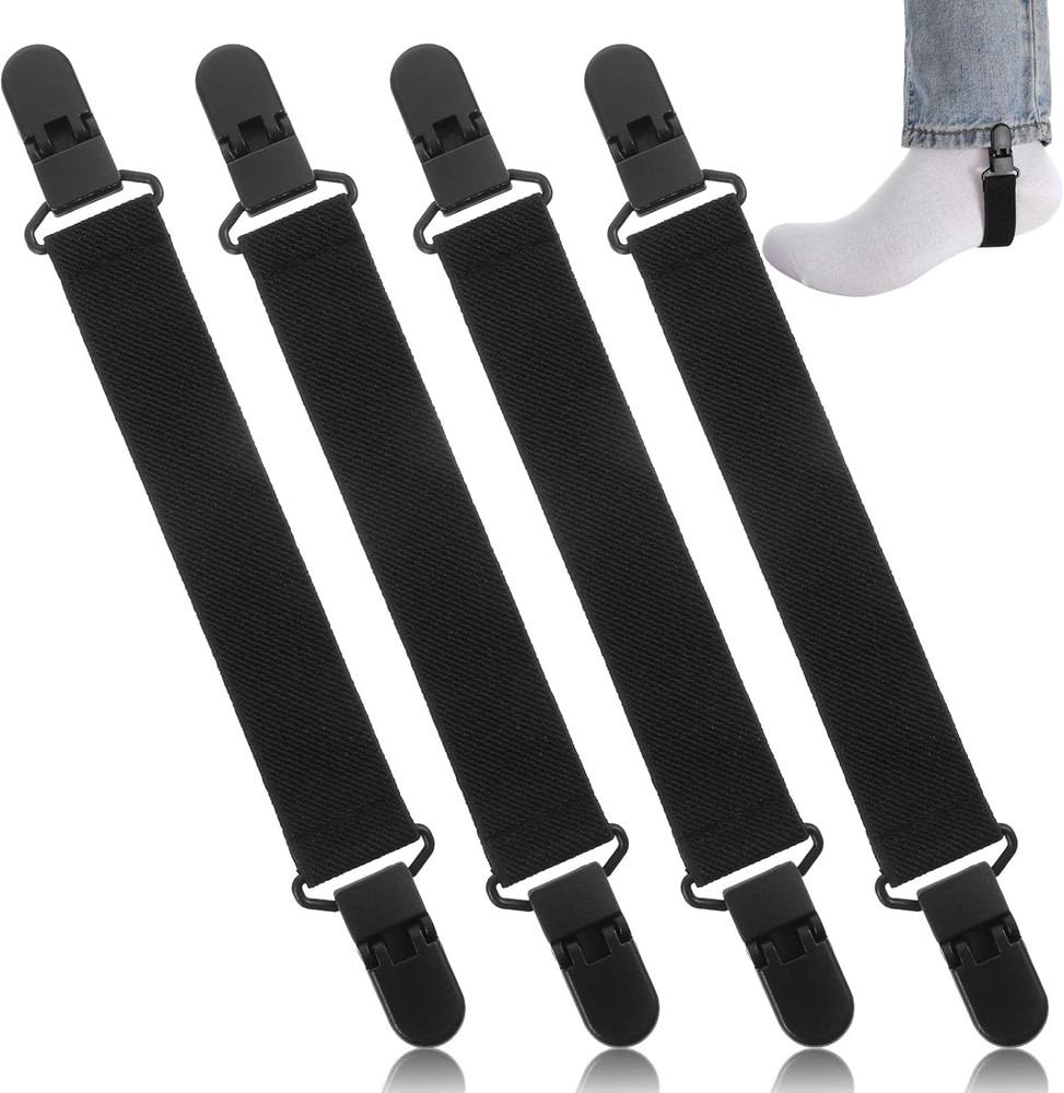 Adjustable Elastic Boot Straps with Clips for Tucking Pants - 4 Pack