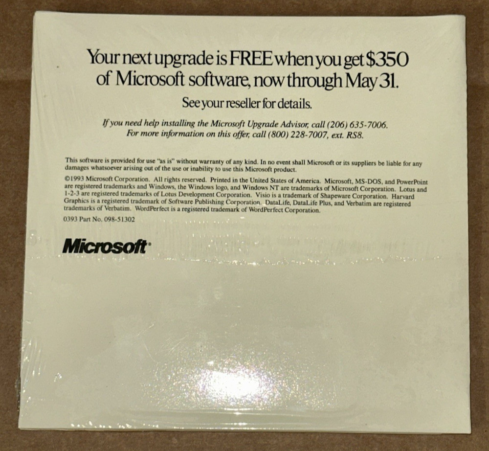 Microsoft Windows Upgrade Advisor Disk CD‑ROM System Inventory Sealed 098-51302