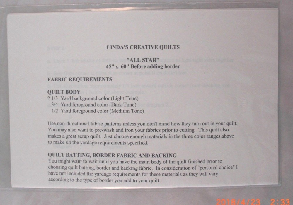 All Star - Linda's Creative Quilts - Pattern Only