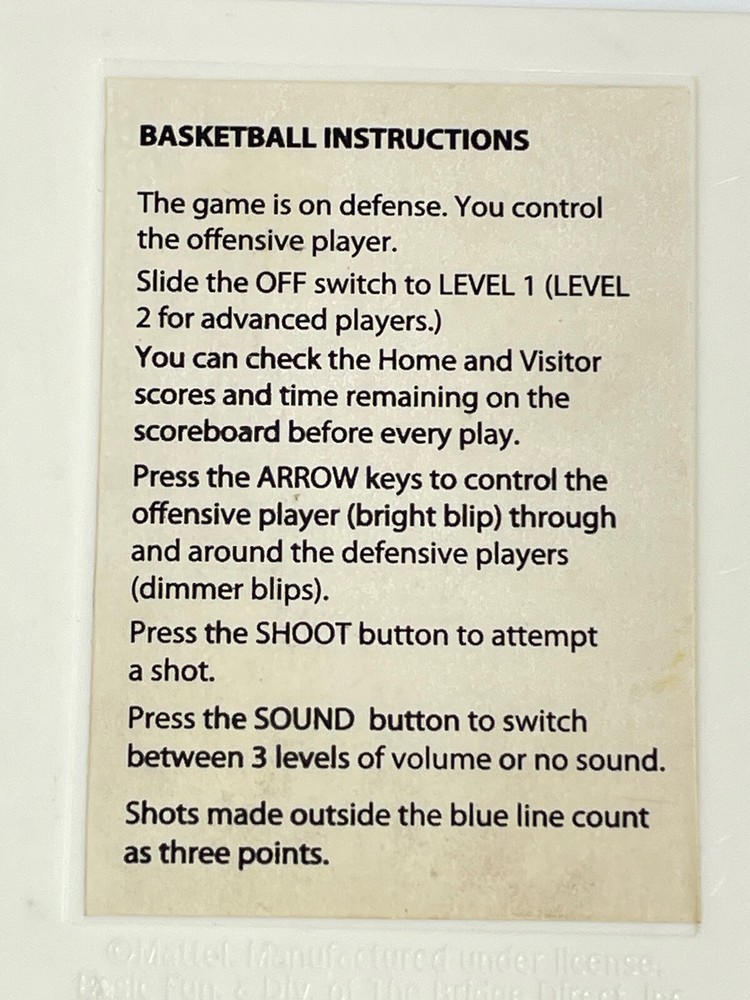 Mattel Electronic Basketball Handheld Video Game Working