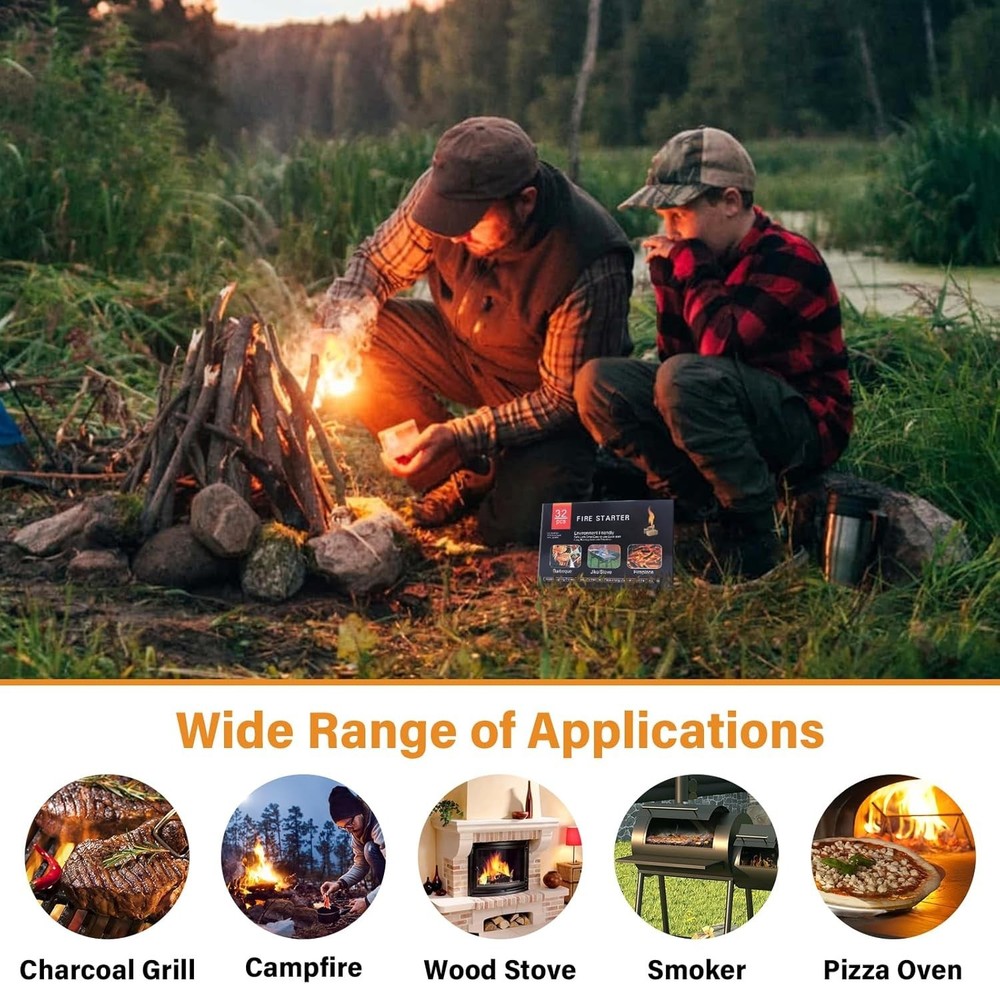 Larger 32pcs Fire Starter, Natural Fire Starters for BBQ, Campfire, Fireplace...