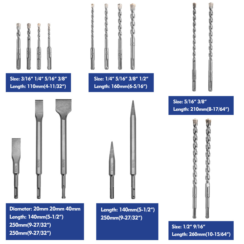 WORKPRO 17-Piece SDS-Plus Rotary Hammer Drill Bits and Chisel Set Storage Case