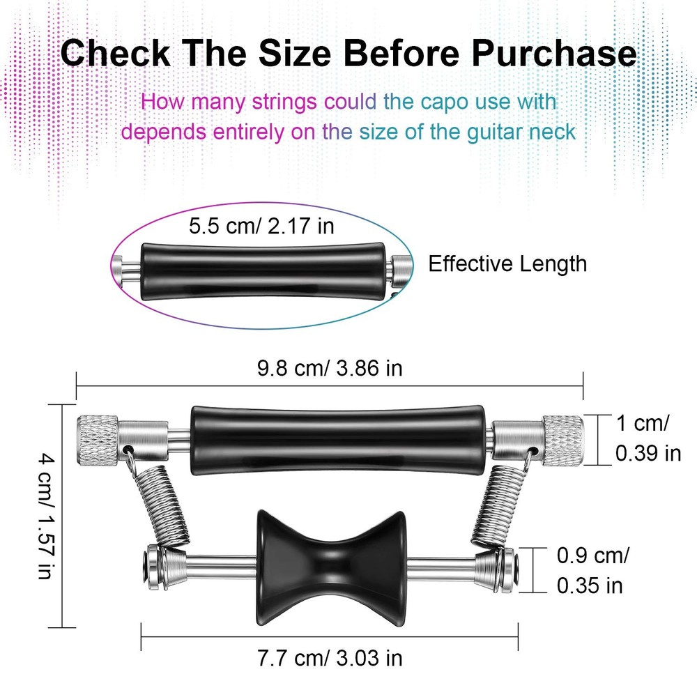 2 Pack Guitar Rolling Capo Sliding Adjustable Rubber and Stainless black