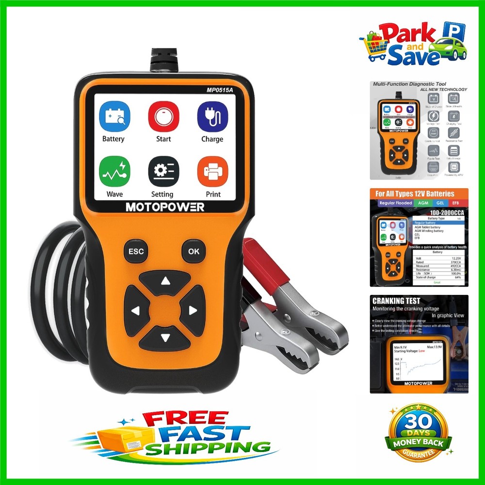 Comprehensive Battery Tester: 12V Cranking & Charging Analyzer with LCD Display
