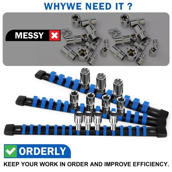 9PC ABS Socket 1/2 3/8 1/4 Inch Drive Socket Rail Holders Wall Mount Organizer