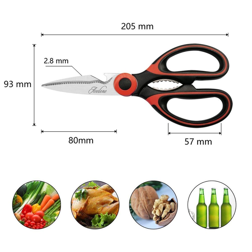 Red Black Kitchen Shears Heavy Duty Stainless Steel Multi-Function Scissors