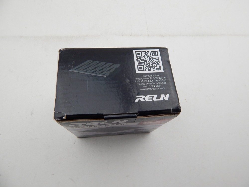 RELN - 4” x 4” Black Square Shower Drain with Square Pattern Drain Cover