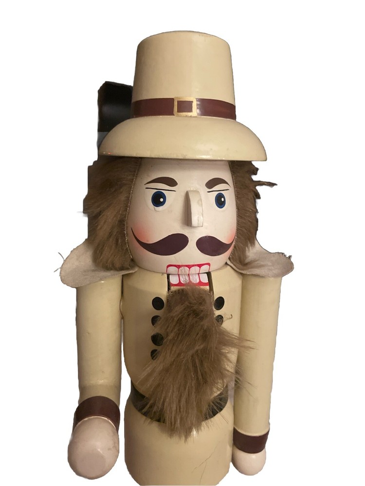 Pilgrim Nutcracker Holding Pumpkins Tan Pre-owned