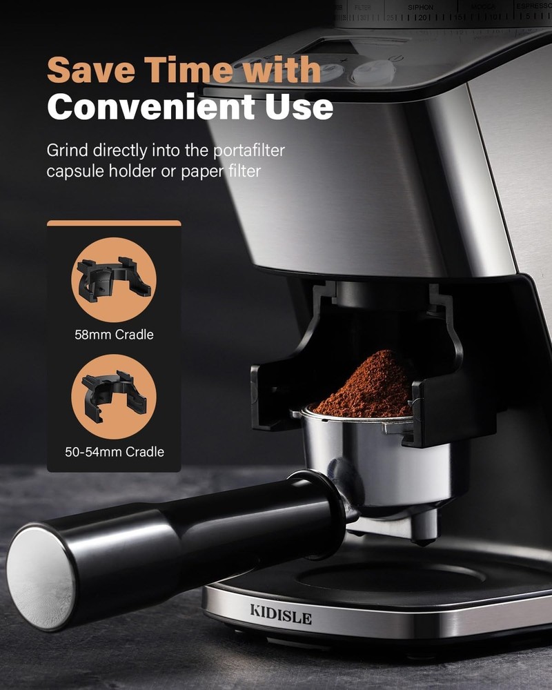 Electric Espresso Grinder Conical Burr 51 Settings Timer