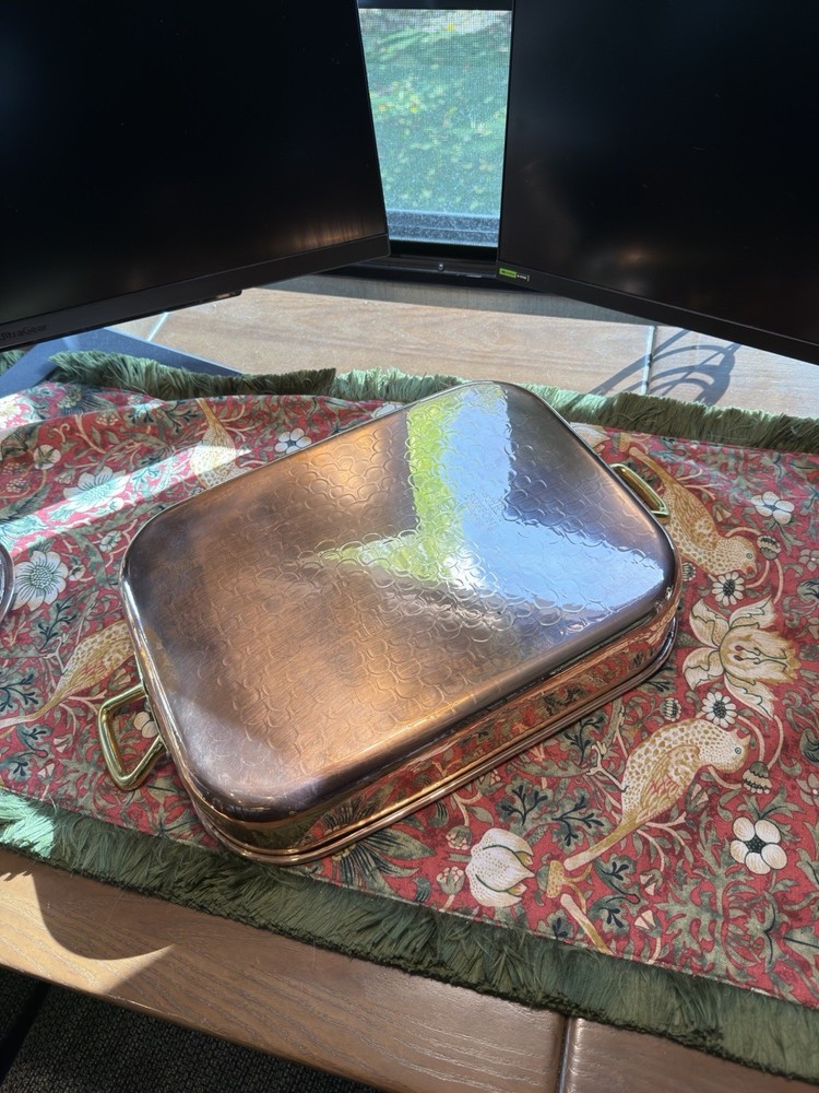 Ruffoni Copper Tim Lined Rectangular Roasting Tray with Lid and Handles