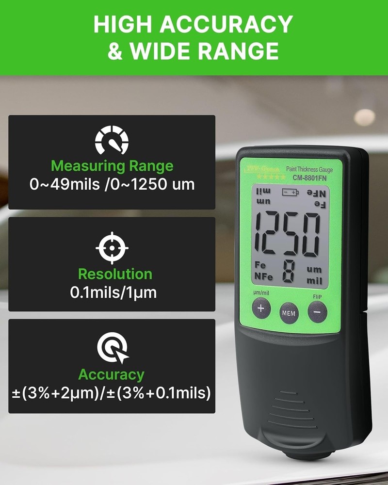 Coating Thickness Meter for Auto Inspection with Fe/NFe Detection & Calibration