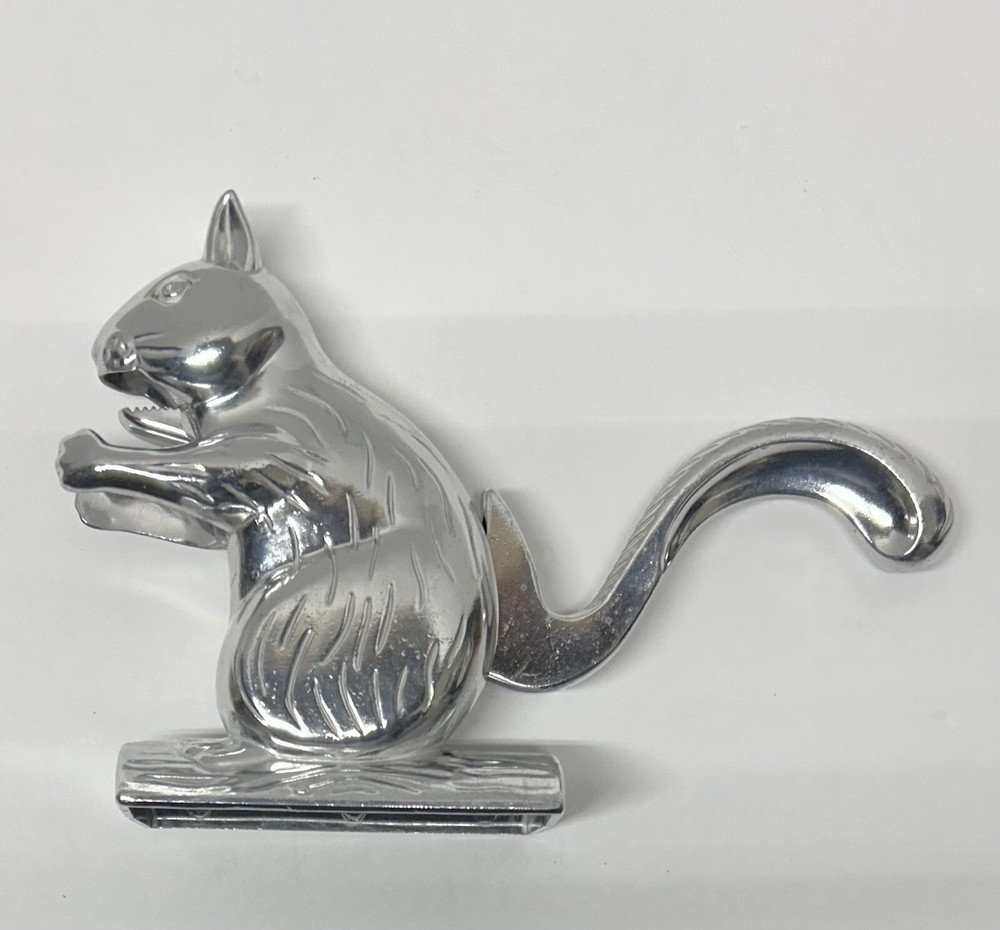 Vtg Squirrel Cast Aluminum Nutcracker Silver Tone 6" Tall Taiwan - EUC