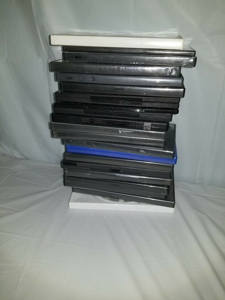 21 PACK BLACK/WHITE AND BLUE EMPTY DVD CASES (DIFFERENT SIZES)