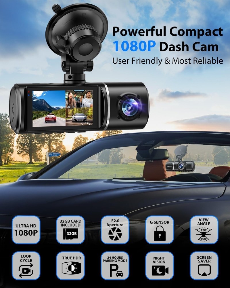 1080P Dash Camera with Night Vision & G-Sensor for Complete Coverage