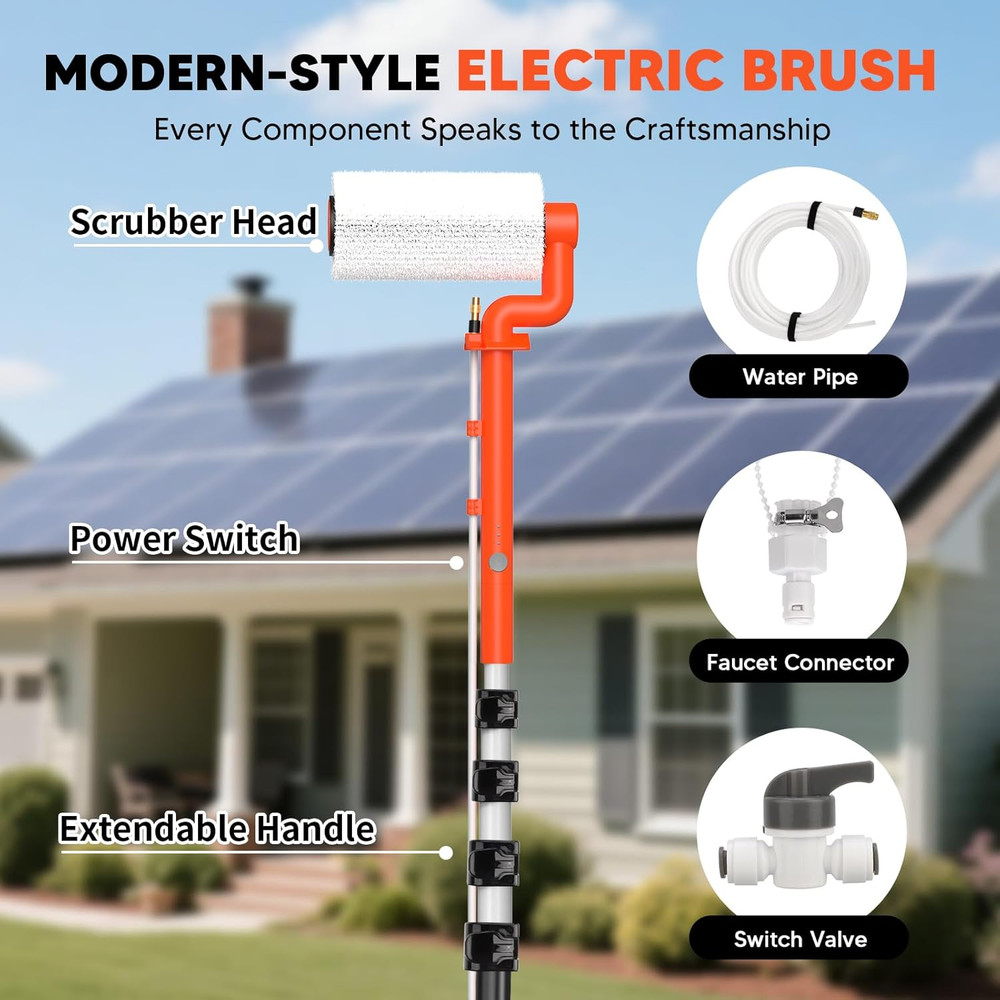 Electric Solar Panel Cleaning Brush: 20FT Adjustable Water Fed Pole Solar Panel