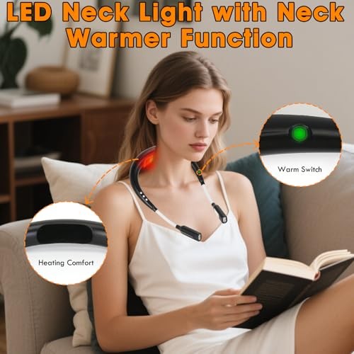 Rechargeable Heated Neck Reading Light with 4 Adjustable Light Modes, Black