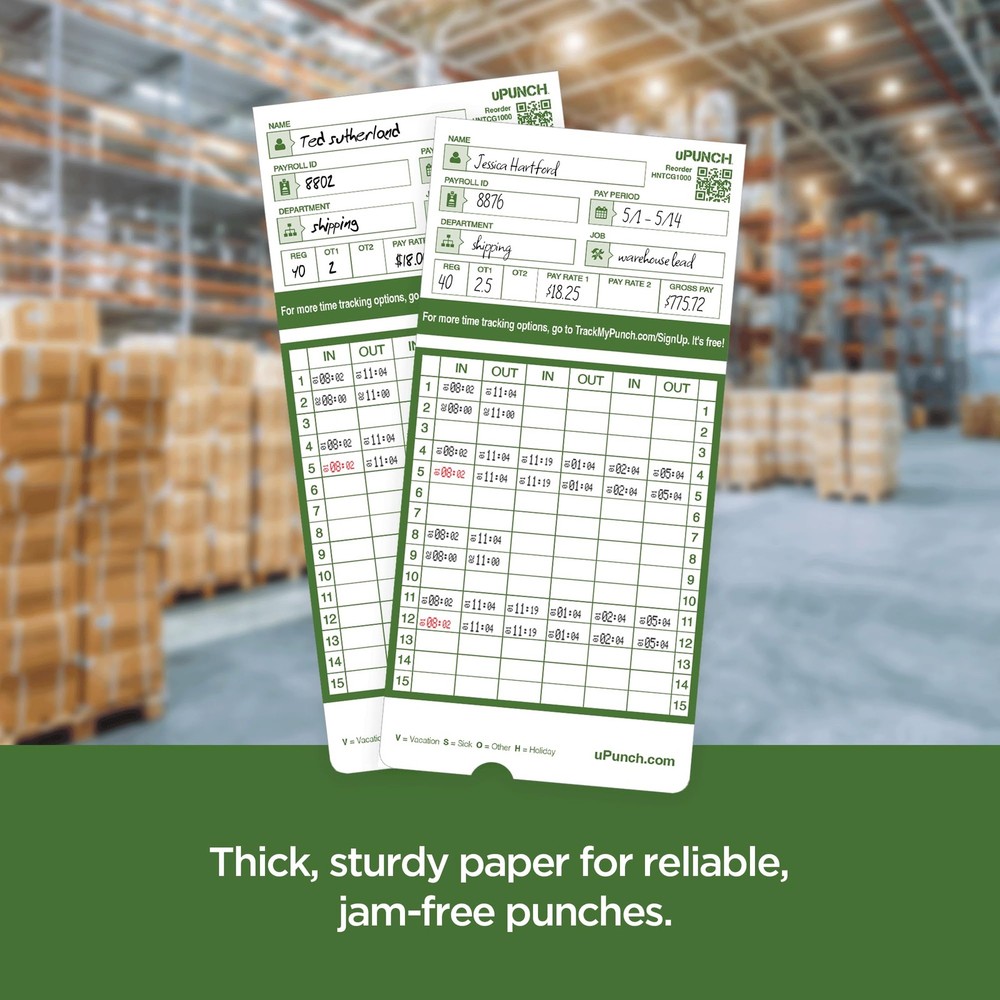 Time Cards for AutoAlign Time Clocks - 300 Pack, Compatible with HN3000
