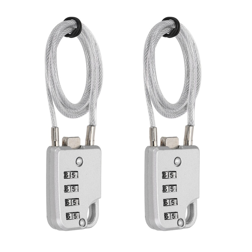 2-Pack Combination Padlock, 4 Digit 20 in Cable Luggage Lock [Silver Grey]