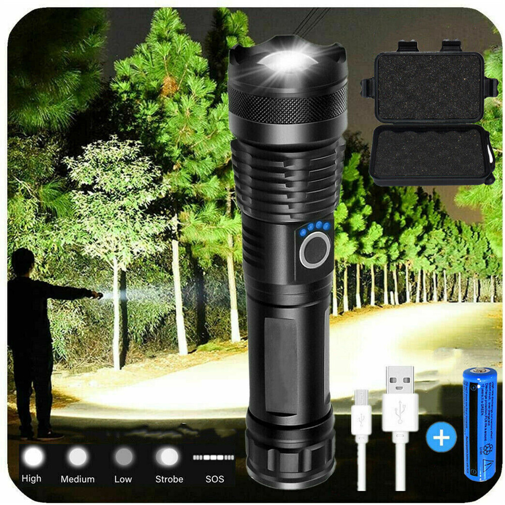 12000000LM Super Bright LED Tactical Flashlight Rechargeable Work Light w/ Box