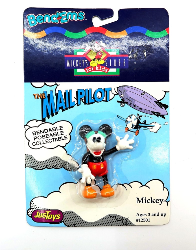 New Bend-Ems THE MAIL PILOT Mickey Mouse Figurine Mickey's Stuff No 12501 MOC