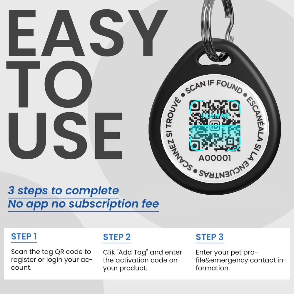 Dog Tags Personalized, QR Code Pet ID Tags for Dog Collar, Online Profile, Sc...