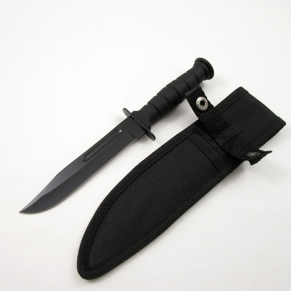 FIXED-BLADE SURVIVAL KNIFE | 7.5" Small Black Rubber Handle Tactical Combat EDC