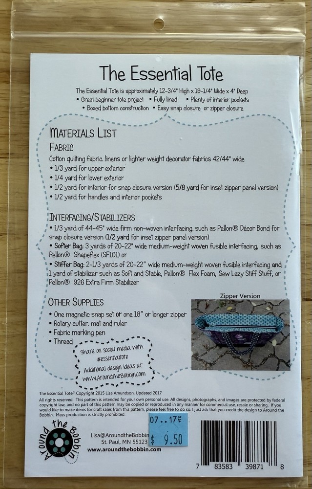 Around the Bobbin: The Essential Tote Pattern