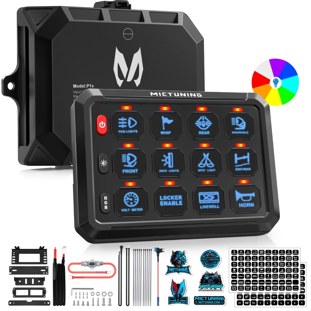 MICTUNING 12 Gang RGB Switch Panel LED Touch Switch Panel Circuit Controller 12V