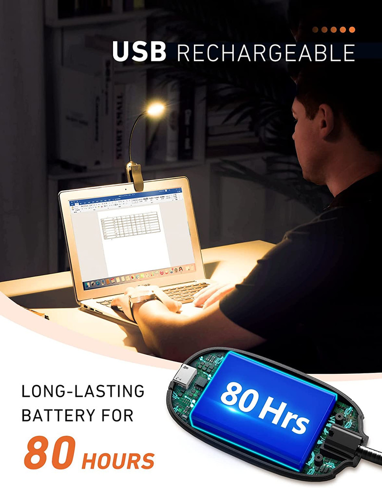 Book Lights for Reading at Night in Bed, 80 Hours Runtime Rechargeable Reading L