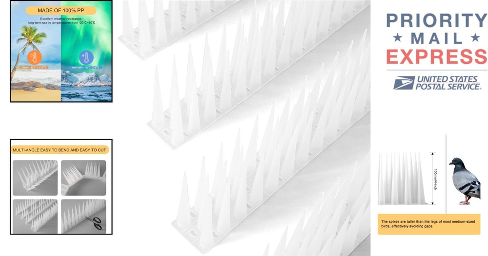 Frosted White 20ft Medium Bird Spikes - Effective & Humane Pest Control Solution