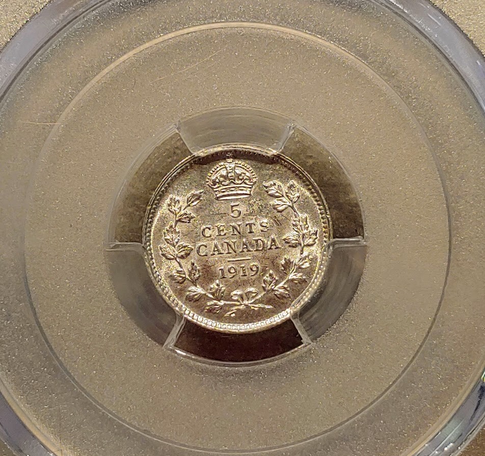 1919 PCGS Cleaned UNC DETAIL Canada Silver 5 Cent - SL79