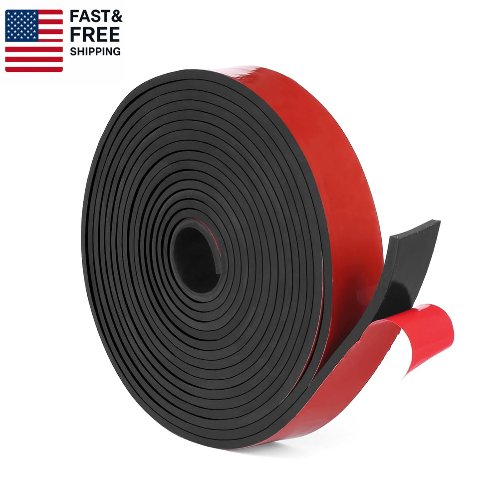 Adhesive Solid Rubber Strips, 2" Wide X 1/16" Thick X 120" Long Self Stick Black