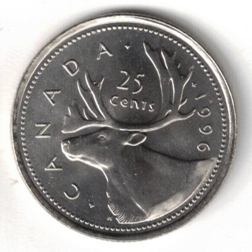 1996 Canada Brilliant Uncirculated Twenty-Five Cent coin!