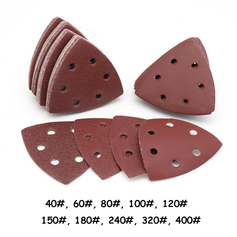 6 Hole Triangular Sanding Pads Hook & Loop 90x90x90mm Red Sand Paper Grit 40-400