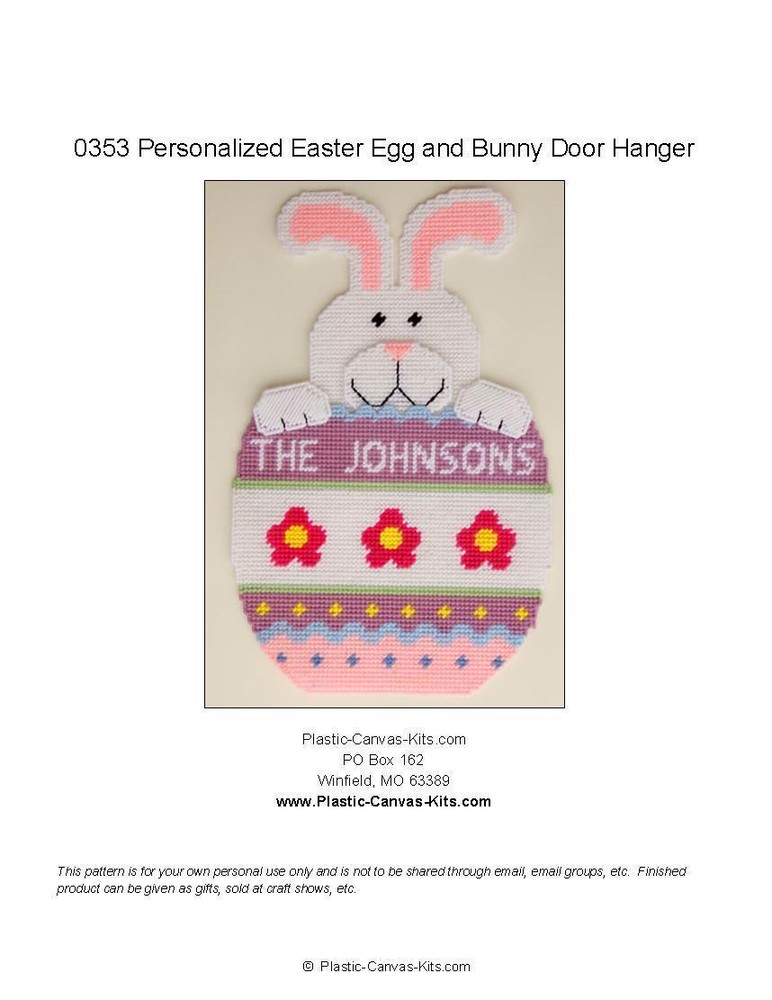 Personalized Easter Egg and Bunny Door Hanging-Plastic Canvas Pattern or Kit