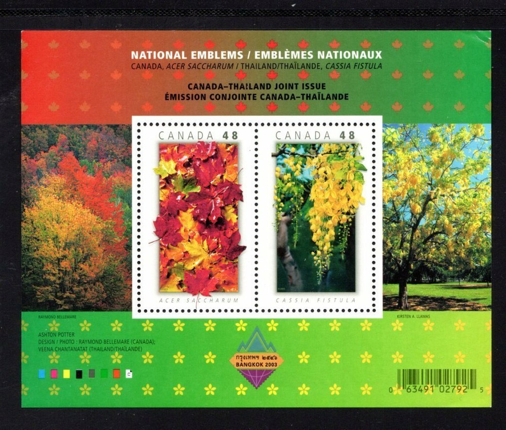 CANADA MINT SOUVENIR SHEET - SCOTT NO. 2001b - NATIONAL EMBLEMS.