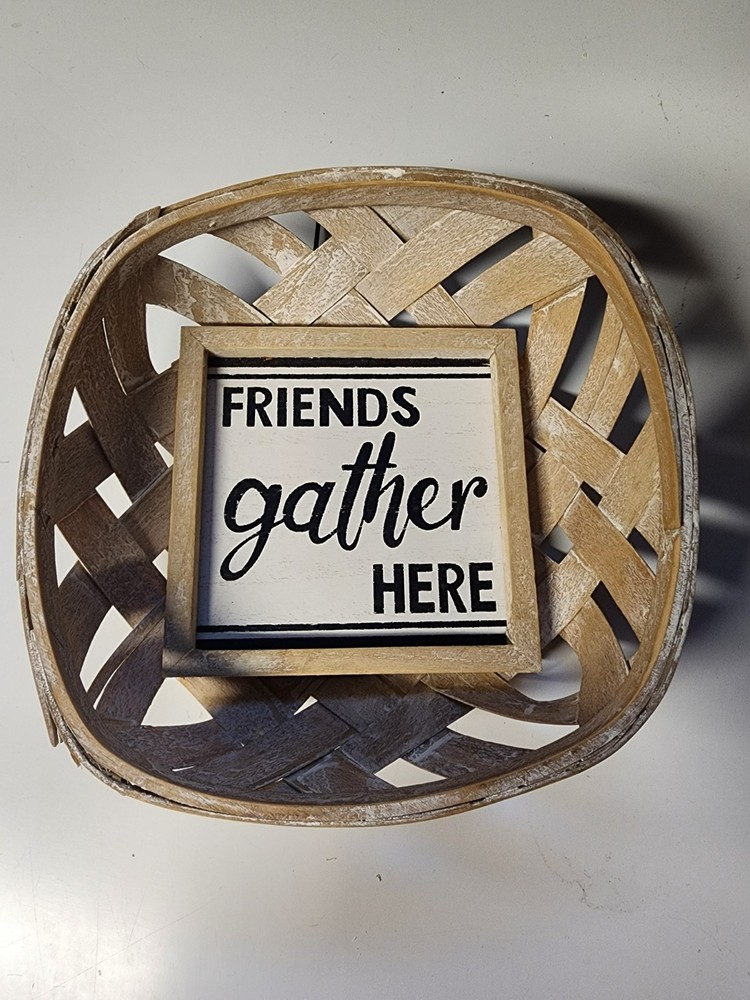 Friends Gather Here - Decorative Wicker Basket - Hanging Wall Decoration