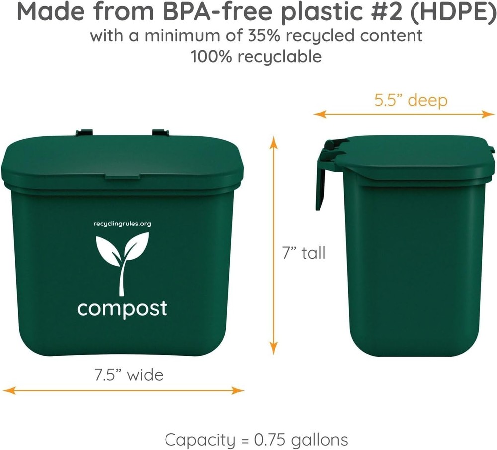 Mini Green Compost Bin Container for Kitchen Trash Hanging or Countertop