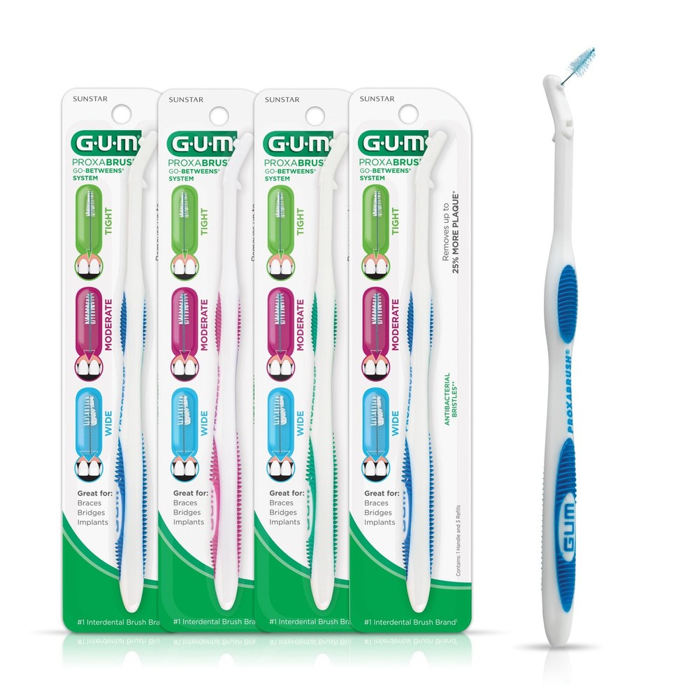 GUM Proxabrush Permanent Handle Refills - 1 Count (Pack of 4), Blue