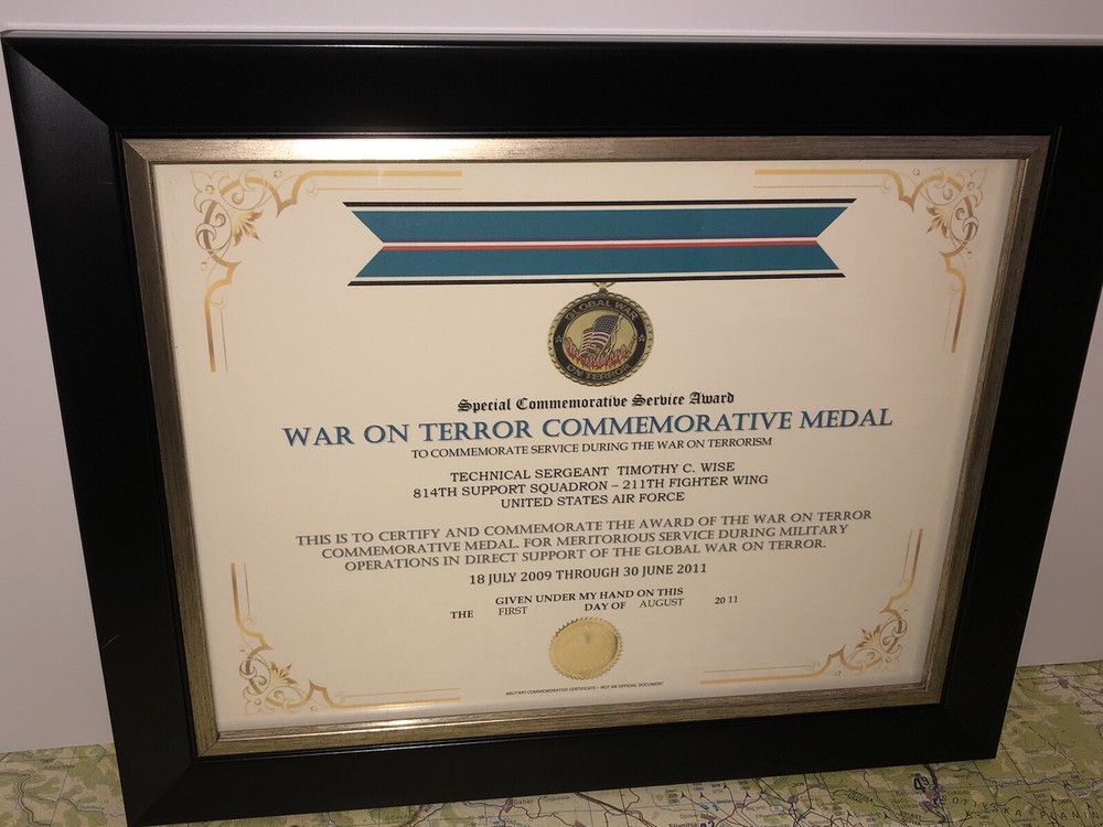 SCSA - WAR ON TERROR COMMEMORATIVE MEDAL CERTIFICATE ~ Type 1