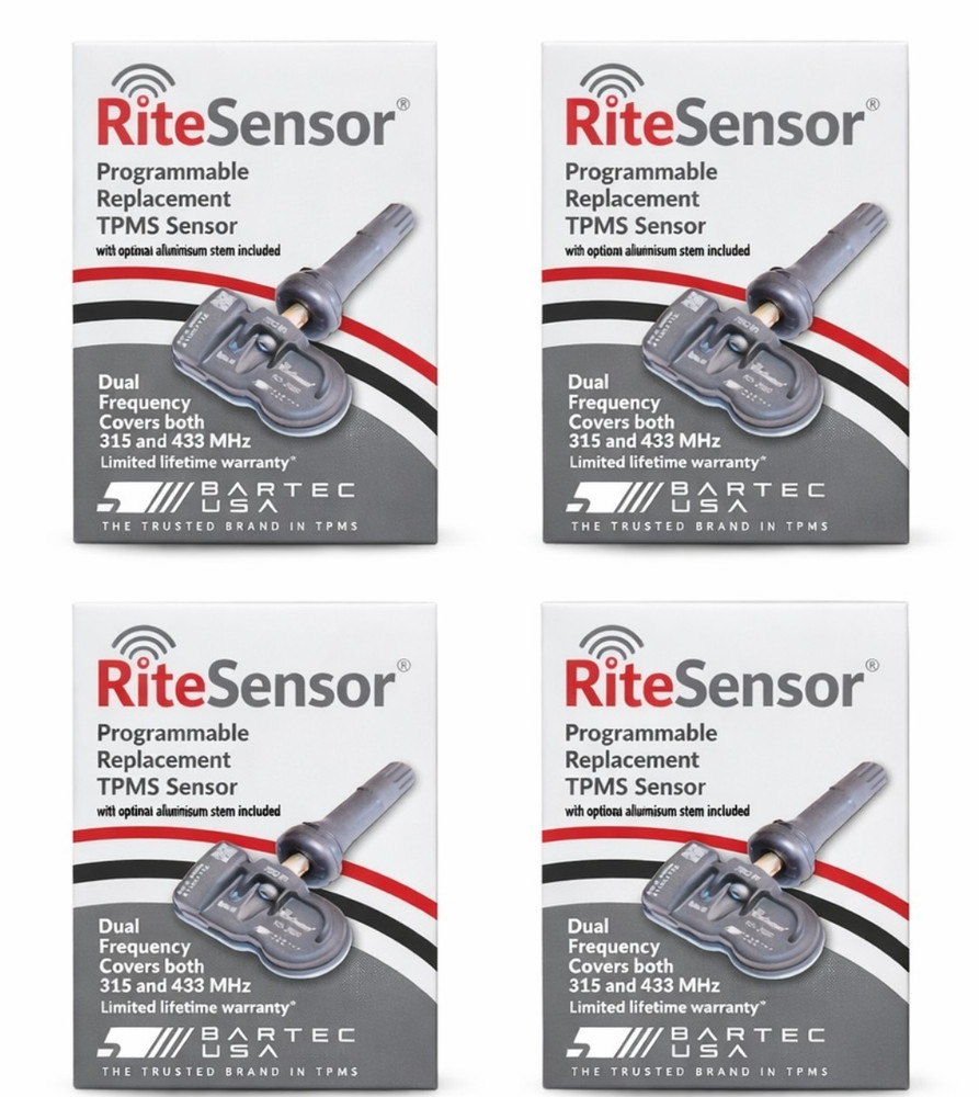 (4-PACK) BARTEC RITE-SENSOR 315/433MHZ PROGRAMMABLE TPMS WITH RUBBER VALVE NEW