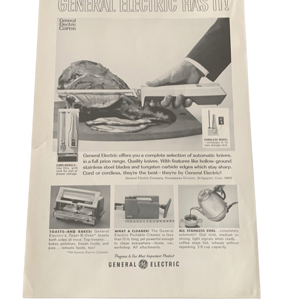 Vintage 1966 General Electric Automatic Knives Ad Advertisement