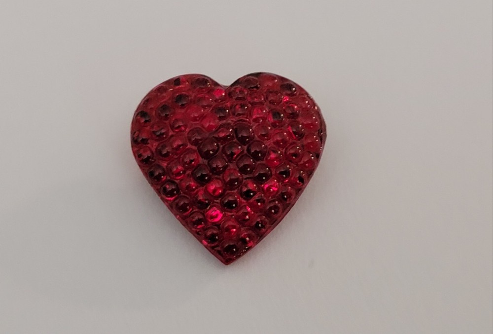 Rare Antique Vtg Back Paint Ruby Red Glass Button Heart