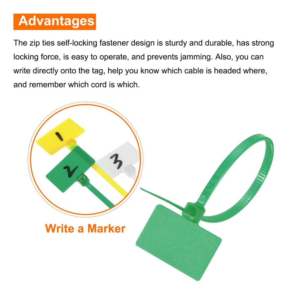 250Pack Marker Cable Zip Ties 4 Inch Self-Locking Labels Zip Tie Wraps Green
